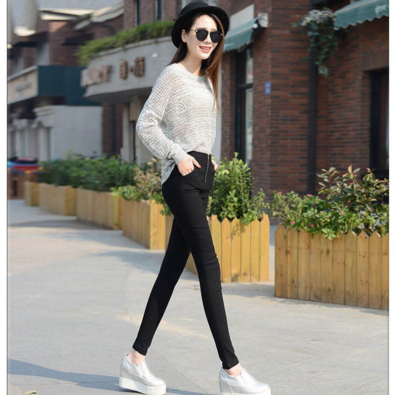 autumn and winter new elastic zipper leggings large size trousers slim black feet women's pencil pants 201103