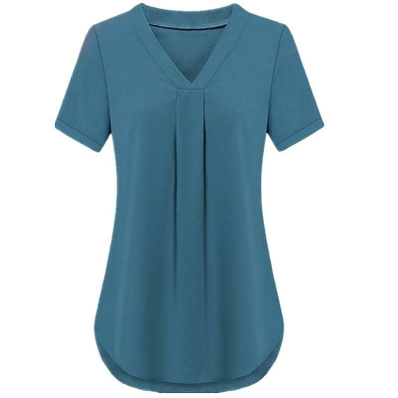 2021 Office Ladies Chiffon Blouse V neck Shirt Short Sleeve Elegant Tops Casual Overalls Plus Size Female Clothing Blusas Solid, Blue
2021 Office Ladies Chiffon Blouse V neck Shirt Short Sleeve Elegant Tops Casual Overalls Plus Size Female Clothing Blusas Solid, Blue