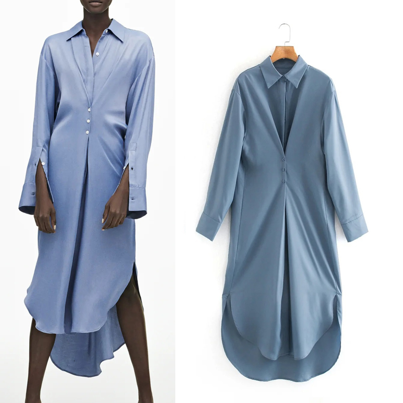 2021 New Blue Satin Shirt Midi Women Fashion Collared Sleeve Pleated Button Long Dress Woman Elegant Casual Dresses 78lk
2021 New Blue Satin Shirt Midi Women Fashion Collared Sleeve Pleated Button Long Dress Woman Elegant Casual Dresses 78lk