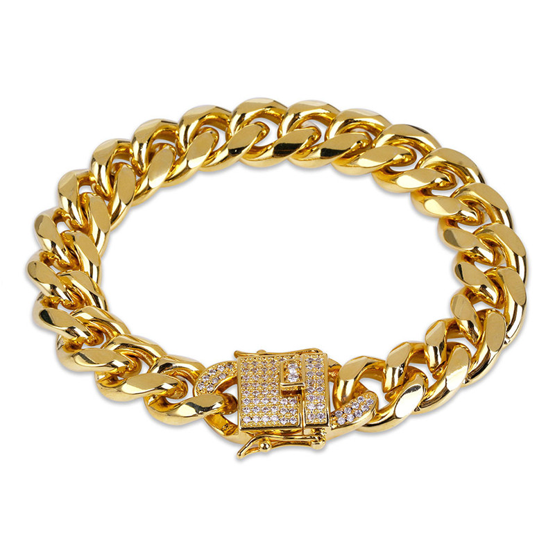 classic gold bracelet designer cuban link chain mens bracelet Silver Bracelets Jewelry 12mm Copper White AAA Cubic Zirconia Charm