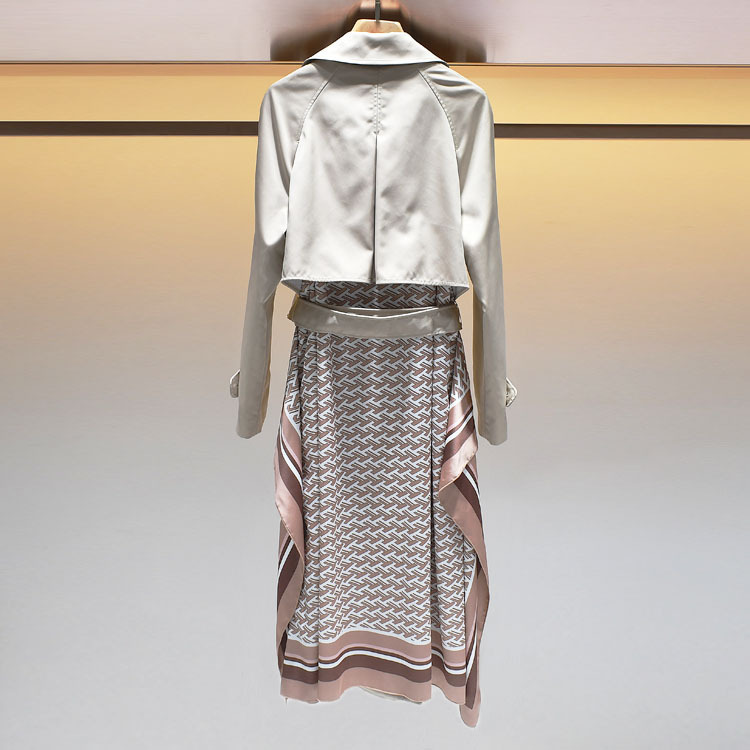 Long windbreaker jacket with doublebreasted waistband printing for autumn women's wear in 201111