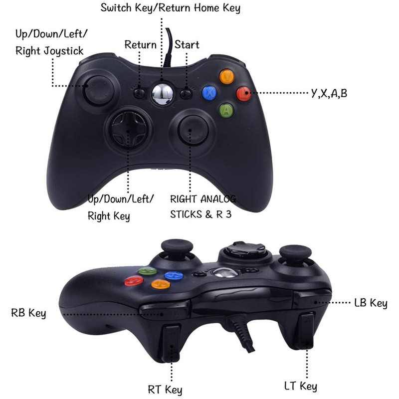 

100% New USB Wired Gamepad Joystick Game Controller For Microsoft Xbox 360 For PC Windows 7 / 8 / 10 with Retail Box