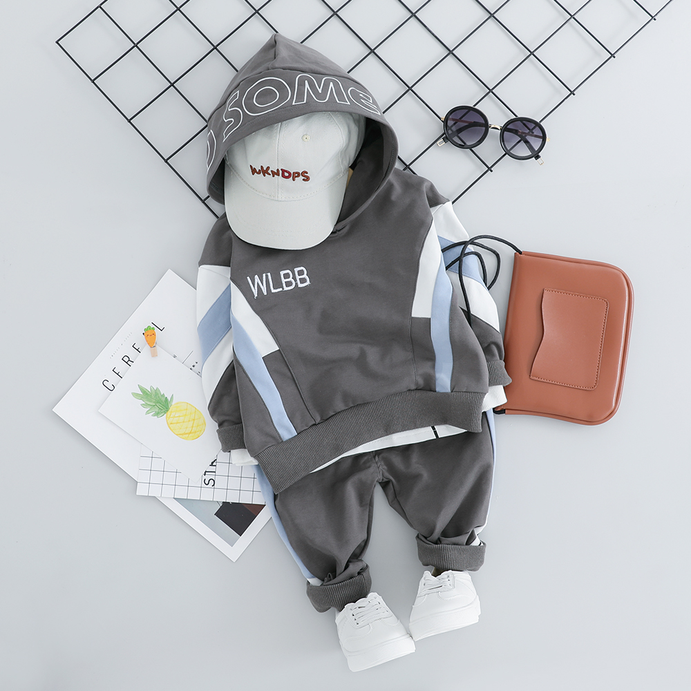 Kid Toddler Boy Hooded Casual Clothing Sets Cotton Autumn New Patchwork Letter Baby Boy T Shirt + Pants 1 2 3 4Y 201031