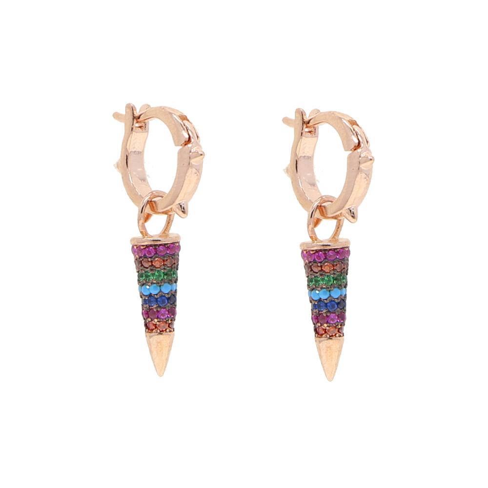 promotion fashion women jewelry micro pave rainbow cz rivet spike charm dangle drop earring valentines day gift