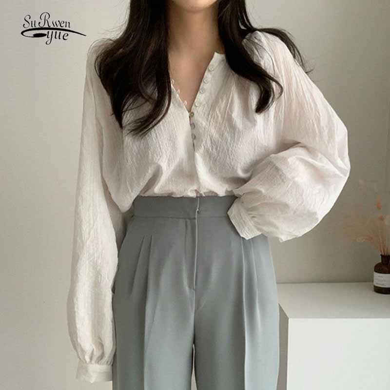 Chic Single-breasted V-neck Korean Style Loose Long Sleeve Thin Air-conditioned Blouse Women Simple White Shirt Top Blusas 12250, Black
Chic Single-breasted V-neck Korean Style Loose Long Sleeve Thin Air-conditioned Blouse Women Simple White Shirt Top Blusas 12250, Black