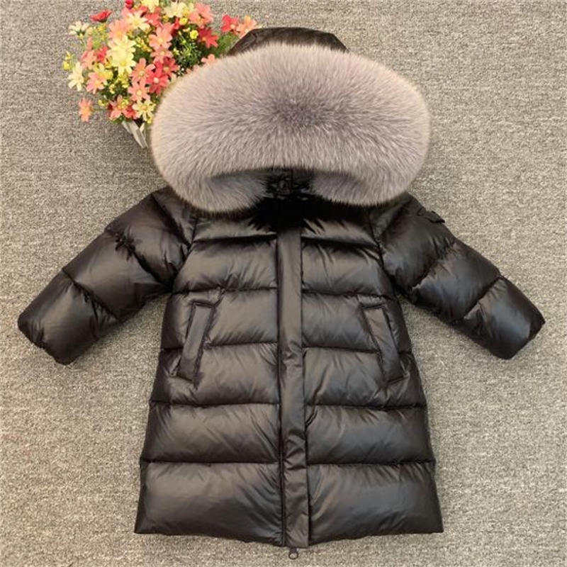 Children Girl boy Winter real fur thickened down jackets 90 down Long Coat jacket overcoat 2-12Y baby kids clothing -30 outwear 201102