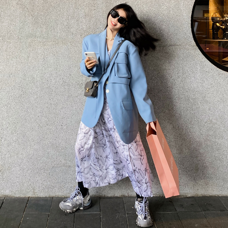 EWQ Autumn Casual Women Blazer Notched Collar Long Sleeve Lace Up Patchwork Pockets Female Jacket Fashion Clothes 201114