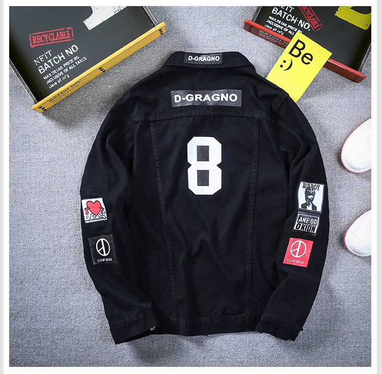 Men Stylish Loose Denim Jacket Cowboy Slim Fit Bomber Outwear Jacket Denim Coat Clothing Men's Jean Jacket Hip Hop Print Coat 201127