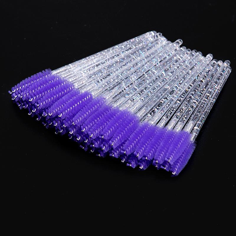 zwellbe Good Quality Disposable 50 Pcs/Pack Crystal Eyelash Makeup Brush Diamond Handle Mascara Wands Eyelash Extension Tool