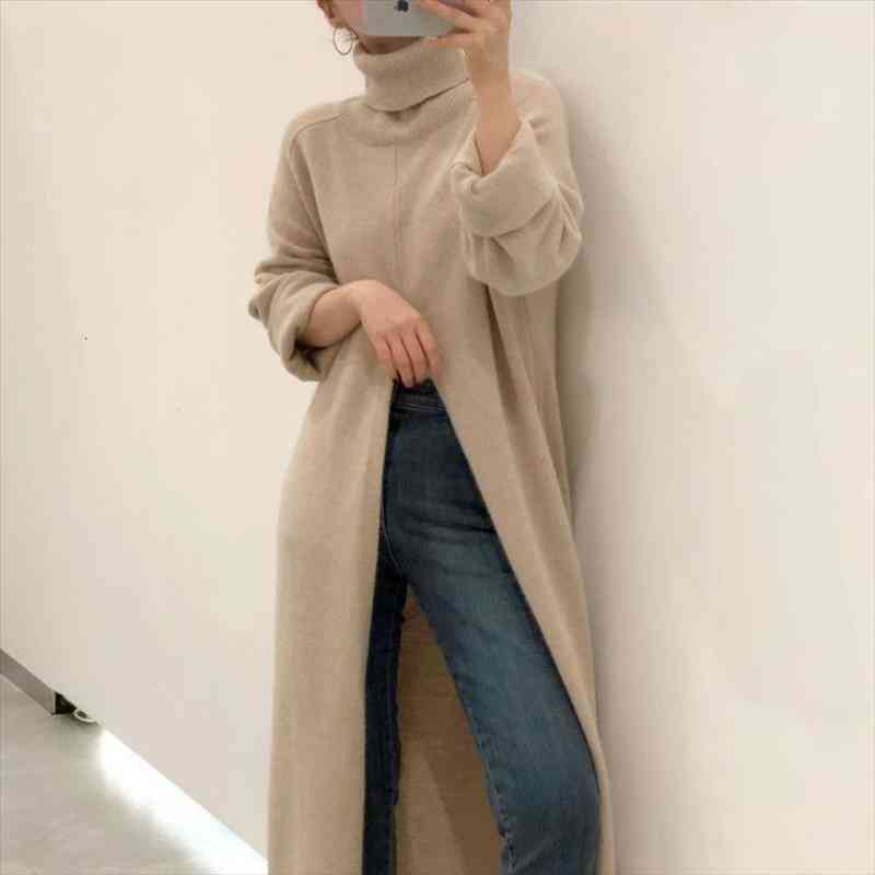 Women Knitted Sweater Spring And Autumn Turtleneck Pullovers Loose Fork Over The Knee Long Sleeve Knitted Sweater Dress, White;black
Women Knitted Sweater Spring And Autumn Turtleneck Pullovers Loose Fork Over The Knee Long Sleeve Knitted Sweater Dress, White;black
