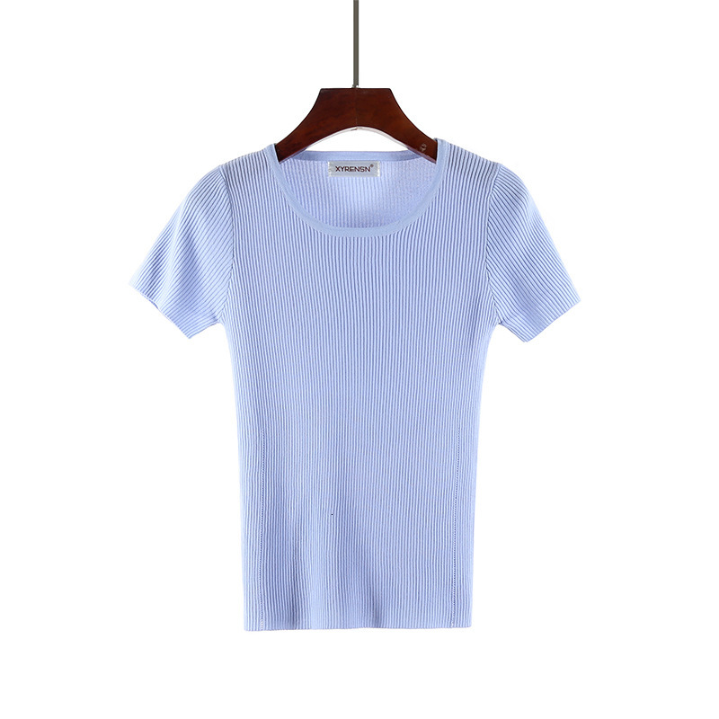 2021 New Summer Knitted Women t Shirt High Elasticity Slim Casual Short Sleeves Top Fashion Rib Female T-shirt Hjfe, Apricot
2021 New Summer Knitted Women t Shirt High Elasticity Slim Casual Short Sleeves Top Fashion Rib Female T-shirt Hjfe, Apricot