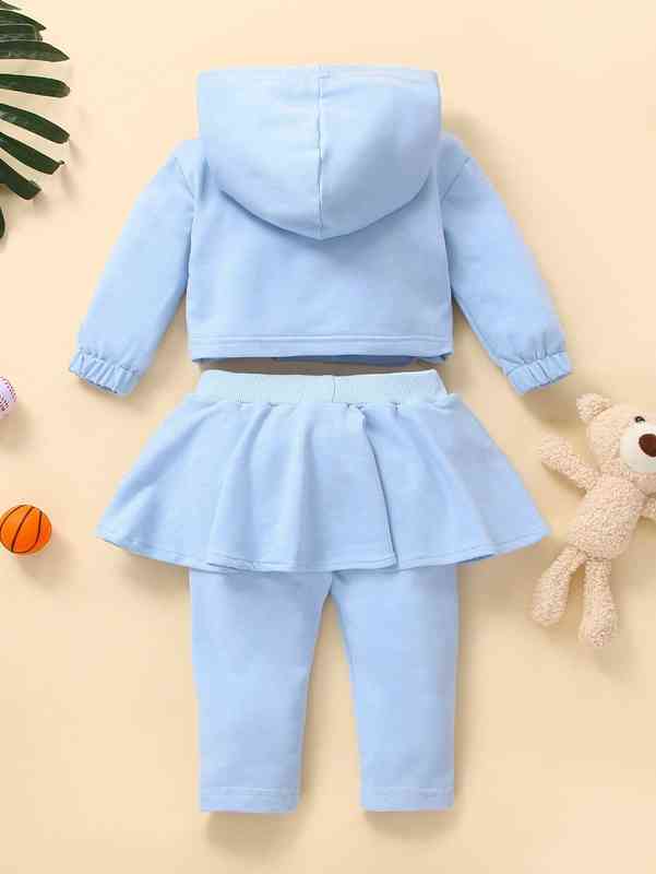 Baby Letter Graphic Hoodie & Ruffle Trim 2 In 1 Pants SHE