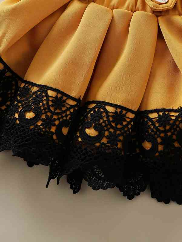 Baby Embroidery Mesh Bodysuit & Guipure Lace Insert Suspender Skirt SHE