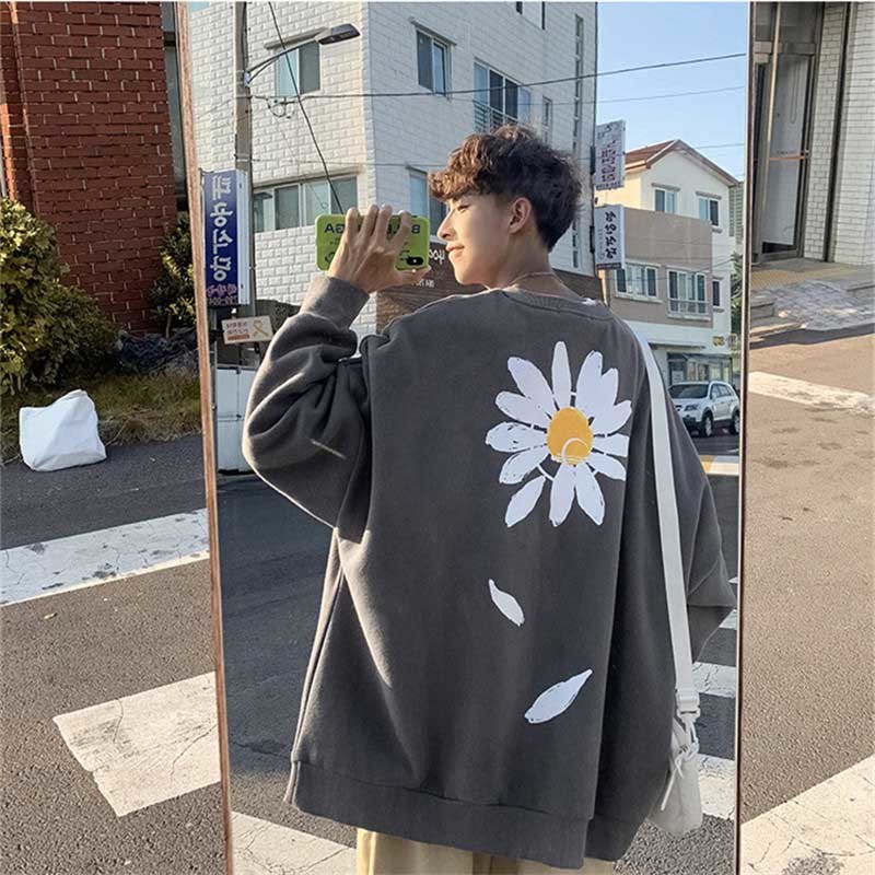 NiceMix Women Oversized Flower Fleece Hoodies Autumn Men Harajuku Streetwear Sweatshirts Hoodie Korean Drop Shoulder Hoodie 201008