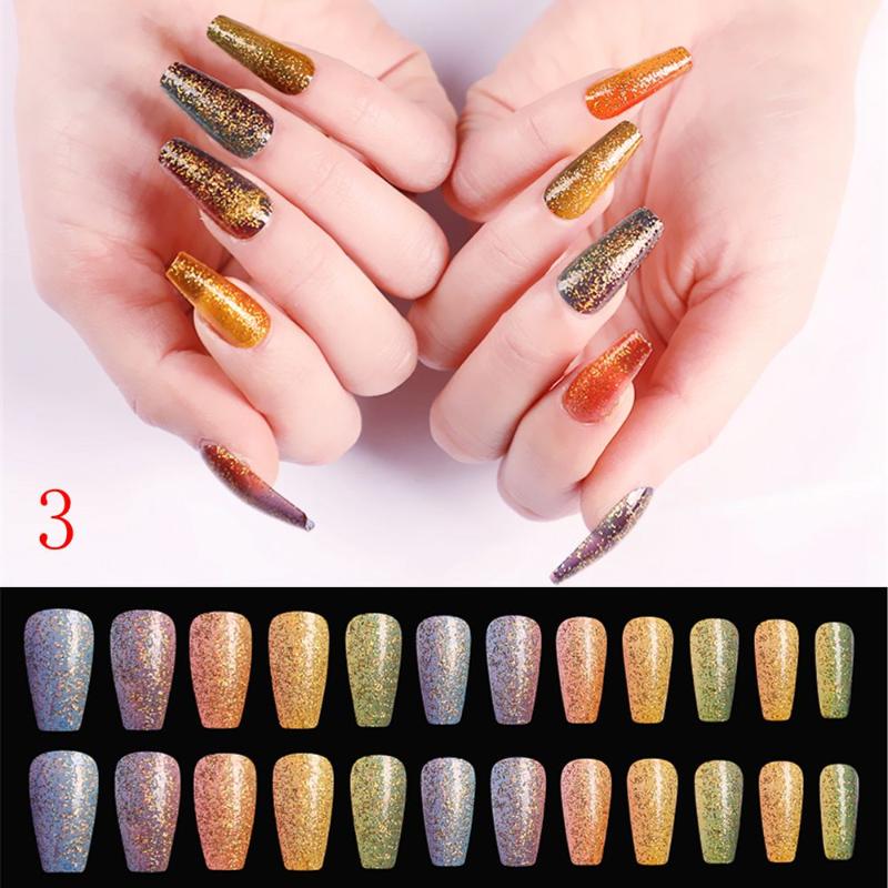 24 pieces/set of long coffin fake nails European rainbow ballerina DIY full nail art techniques colorful beauty fake nails