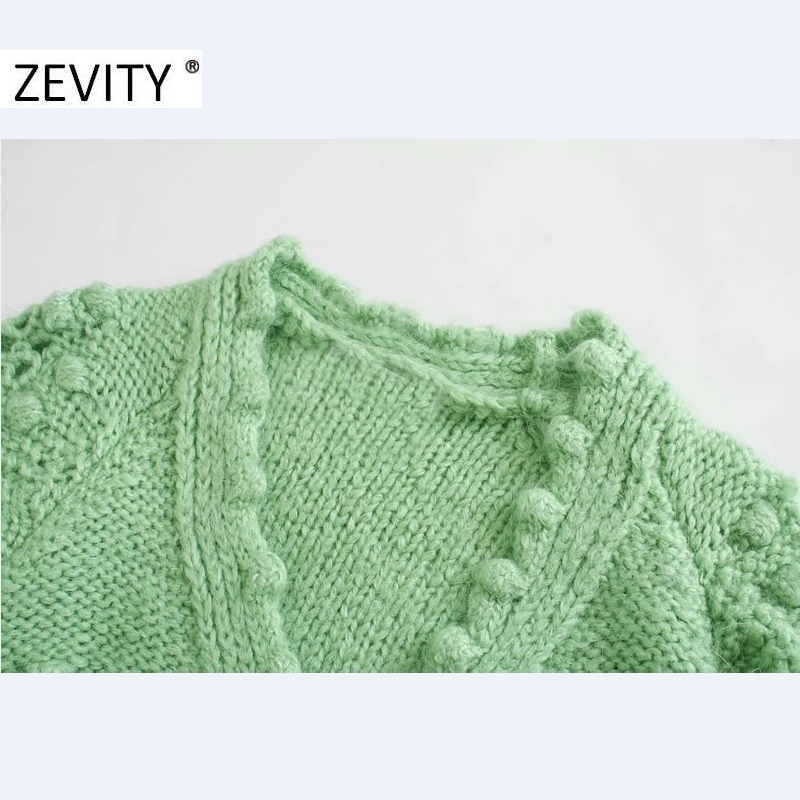 Zevity new women fashion v neck ball appliques cardigan knitting sweater lady long sleeve casual buttons sweaters chic tops S387 201109