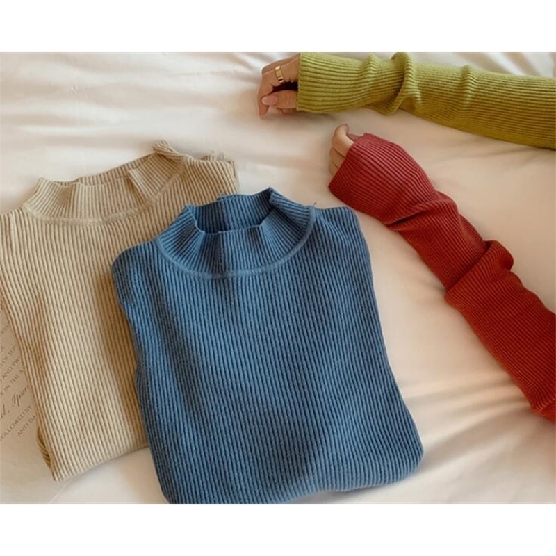 Sweater hxs autumn and winter long sleeve with slim Korean bottoming shirt half high collar Pullover Sweater wholesal 201201