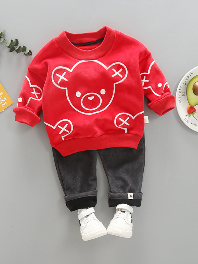 New winter Children's Clothing For Boys/Girls Velvet Thickened Sports Sweater Cartoon Casual Two-Piece Set Keep Warm 12M-4TX1019