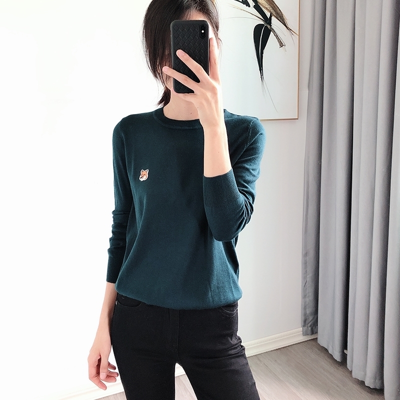 Women Sweater Early Autumn Embroidery Loose Round Neck Long Sleeve Pullover Sweater 201017