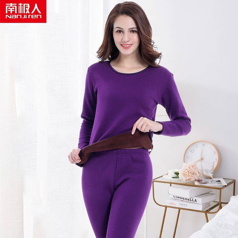 NANJIREN Women Thermal Underwear Sets Cotton Purple thick Underwear Casual Long Johns Sets Female Solid Color Thermal Pajamas 201027