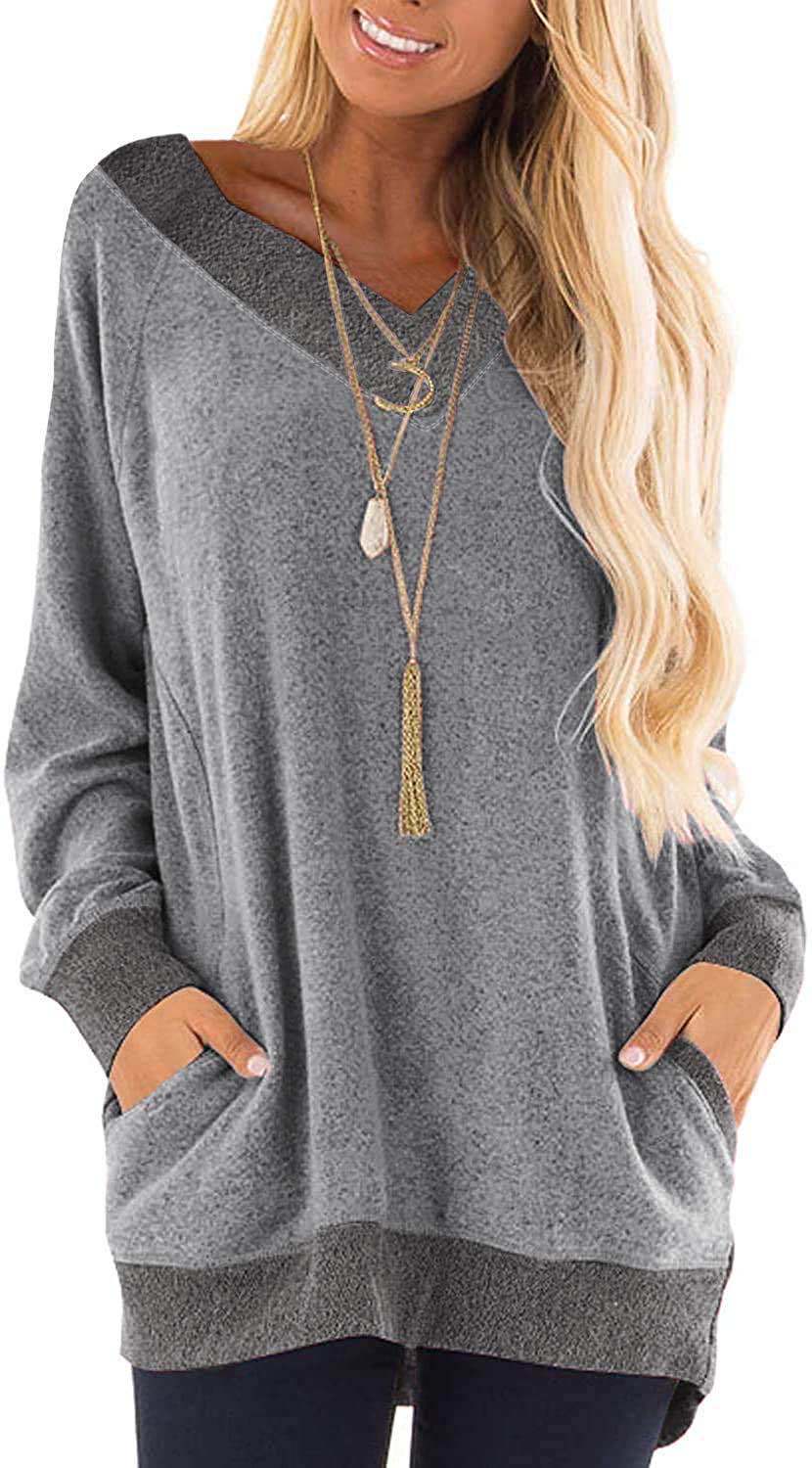 Spot hot 2021 autumn and winter new V-neck pocket sweater long-sleeved pullover sweatshirt casual T-shirt