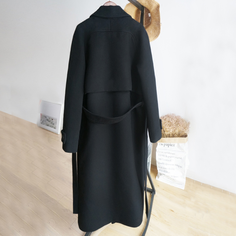 Autumn Winter New Women's Casual Wool Blend Trench Coat Oversize Long Coat with belt Women Wool Coat Cashmere Outerwear T200315