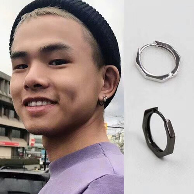 Mens Earrings Round Circle 925 Silver Stud Earrings for Men Geometric Sterling Silver Earrings Trendy Jewelry Accessories