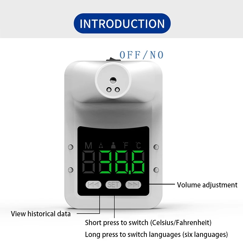 M7 Non-Contact Digital Thermometer Wall-Mounted Infrared Human Body Thermometer LCD Display for Home School Office Metro Market