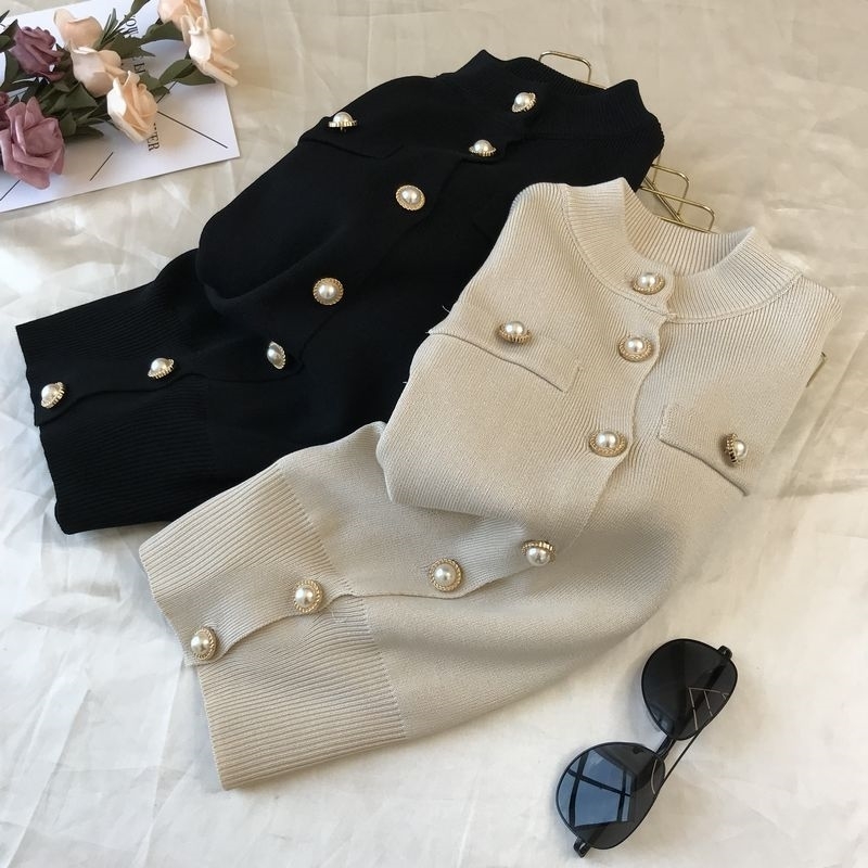 asual Autumn winter Women thick Sweater Pullovers long sleeve button o-neck chic Sweater Female Slim knit top soft jumper 201030wtt