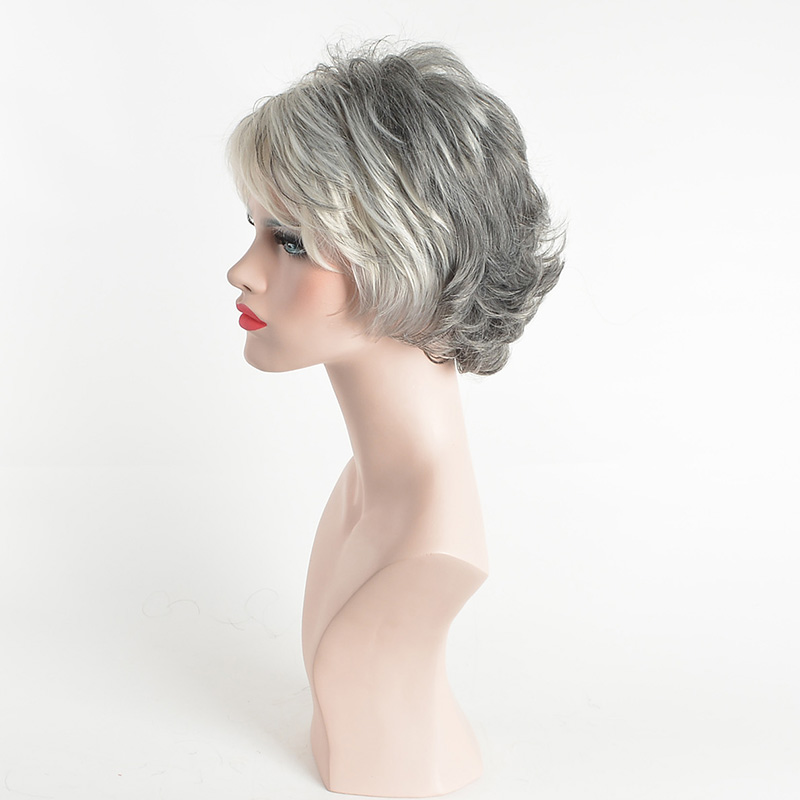 Short Wave Gray Ombre Color Heat Resistant for Fashion Women Synthetic Free Wig Cap