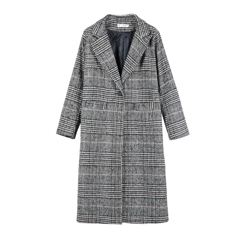 Spring Autumn Women's Plaid Coat New Fashion Long Slim Type Female Winter Wool Jackets Outwear 201112