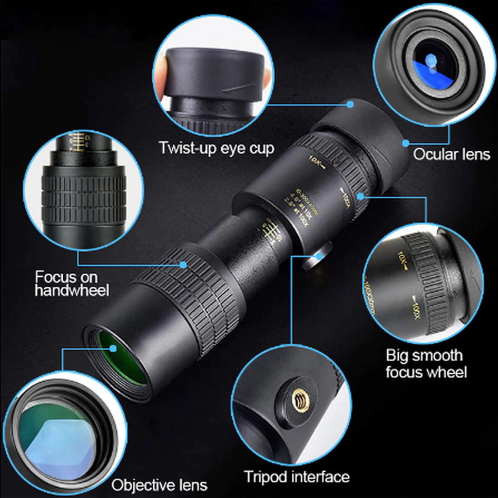 4K 10-300X40mm Super Telephoto Zoom Monocular Telescope Portable Spyglass Zoom High Quality Hunting Travel Outdoor Activities
4K 10-300X40mm Super Telephoto Zoom Monocular Telescope Portable Spyglass Zoom High Quality Hunting Travel Outdoor Activities