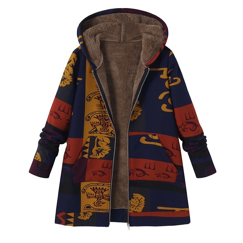 ZANZEA 2019 Casual Fashion Winter Hooded Long Sleeve Fluffy Warm Coat Women Plus Size L 5XL Retro Ethnic Printed Fur Outerwear T200111