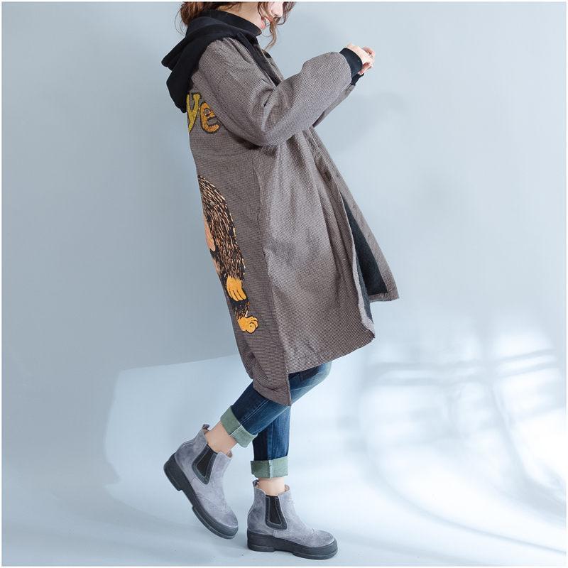 Large Size Autumn Winter Outwear Women Loose Fleece Thick Warm Hooded Cotton Coats Casual Cardigan Cartoon Plaid Jacket f1610 201106