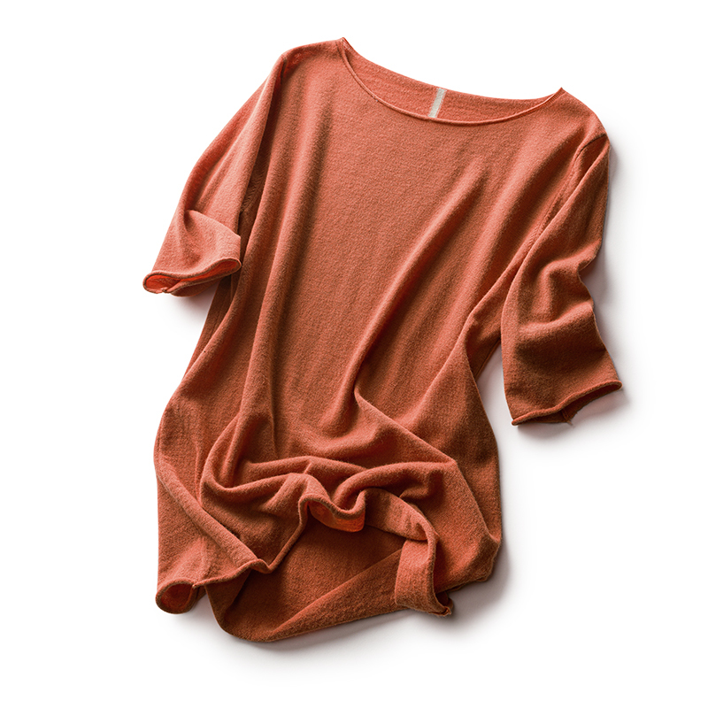 VOGGIN Merino wool sweaters for women three quarter sleeve top pullovers hemming O neck base layer ladies worsted clothes 201225