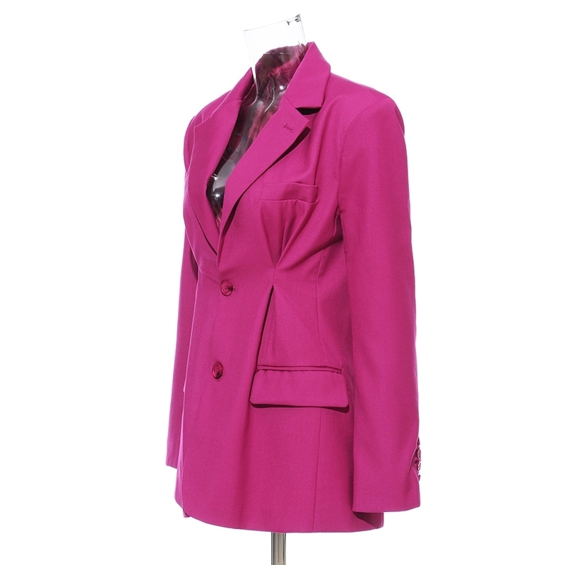 DEAT Women Rose Red Pleated Split Temperament Blazer New Lapel Long Sleeve Loose Fit Jacket Fashion Spring Autumn 1S5570 201114
