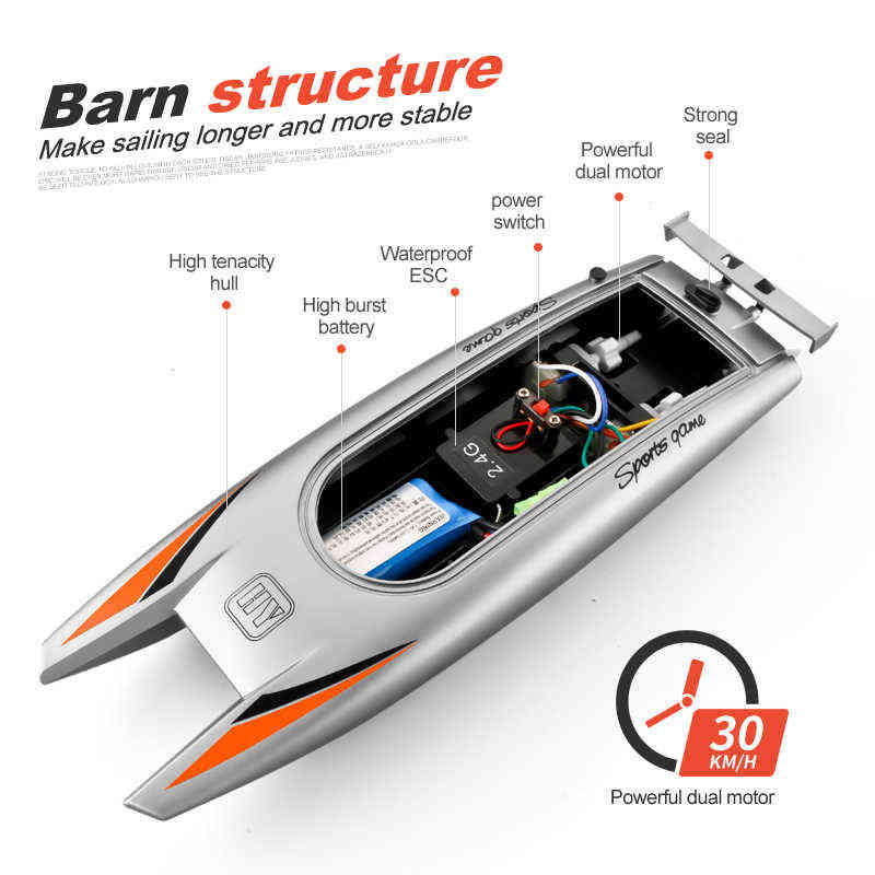 30 KM/H RC Boat 2.4 Ghz High Speed Racing Speedboat Remote Control Ship Water Game Kids Toys Children Gift 220107