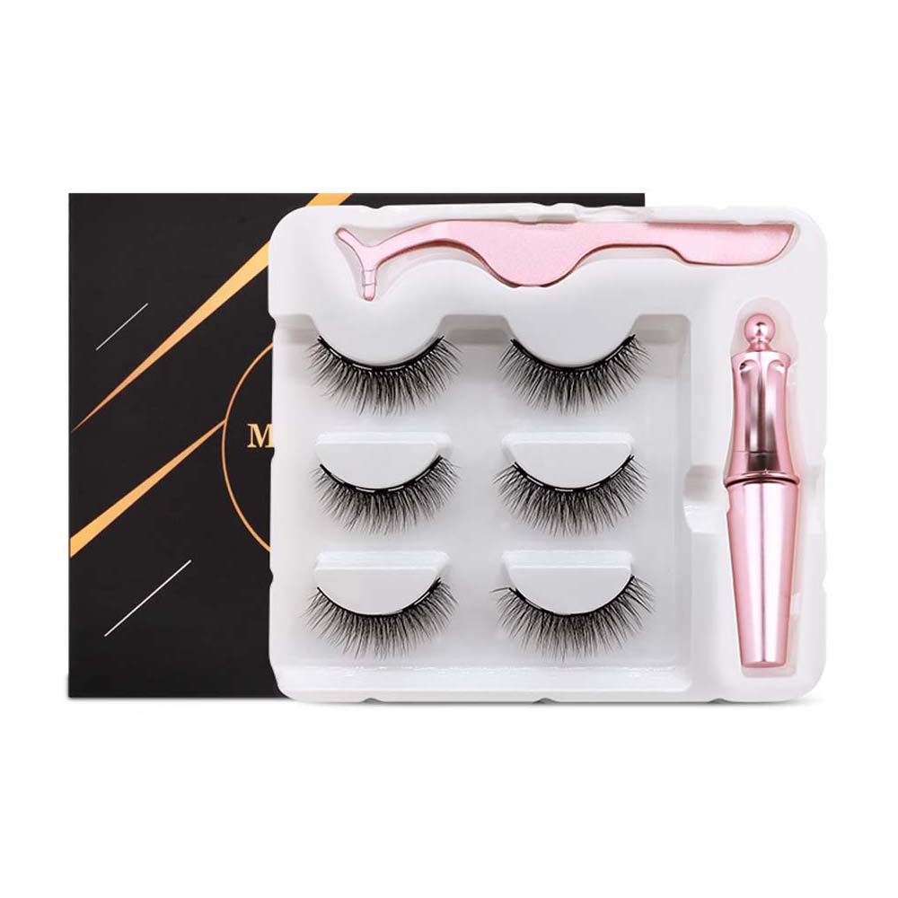 3 Pairs Magnetic Eyelashes False Lashes Liquid Eyeliner Tweezer Eye Makeup Set 3D Magnet Natural Magnetic Eyelashes Reusable No Glue Needed Pestanas M