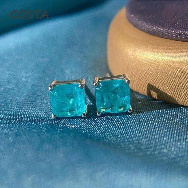 Stud COSYA 7*7mm Square Real 925 Sterling Silver Paraiba Earrings Sea Blue High Carbon Diamond All-Match Jewelry Birthday Gift
Stud COSYA 7*7mm Square Real 925 Sterling Silver Paraiba Earrings Sea Blue High Carbon Diamond All-Match Jewelry Birthday Gift