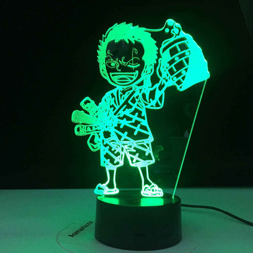 Roronoa Zoro Figure Anime ONE PIECE 3D Led Night Light Nightlight for Kids Child Bedroom Decoration Usb Table 3d Lamp Gift