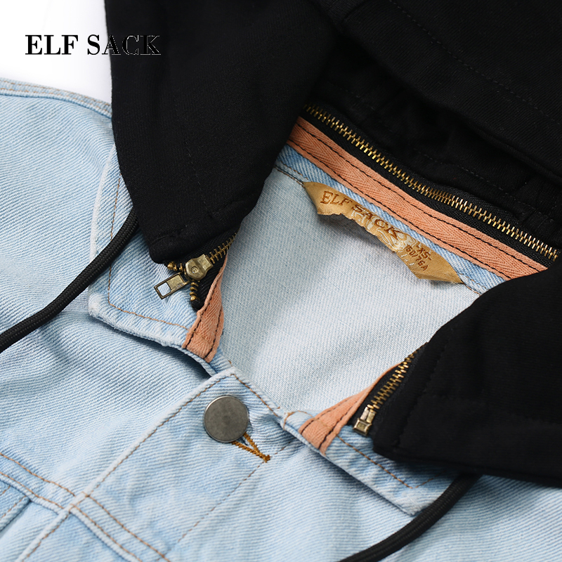 ELF SACK New Woman Jackets Cotton Casual Long Sleeve Denim Women Coats Solid Wide-waisted Loose Femme Denim Jackets Outerwear T200319