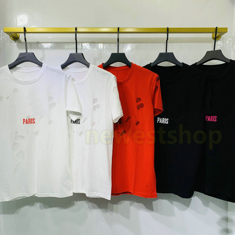 2021 Luxury Europe Paris Broken Holes t shirt Two layer fabric t-shirt Men Women big letter Print T Shirts Designer Cotton Tee, White with red letter tee
2021 Luxury Europe Paris Broken Holes t shirt Two layer fabric t-shirt Men Women big letter Print T Shirts Designer Cotton Tee, White with red letter tee