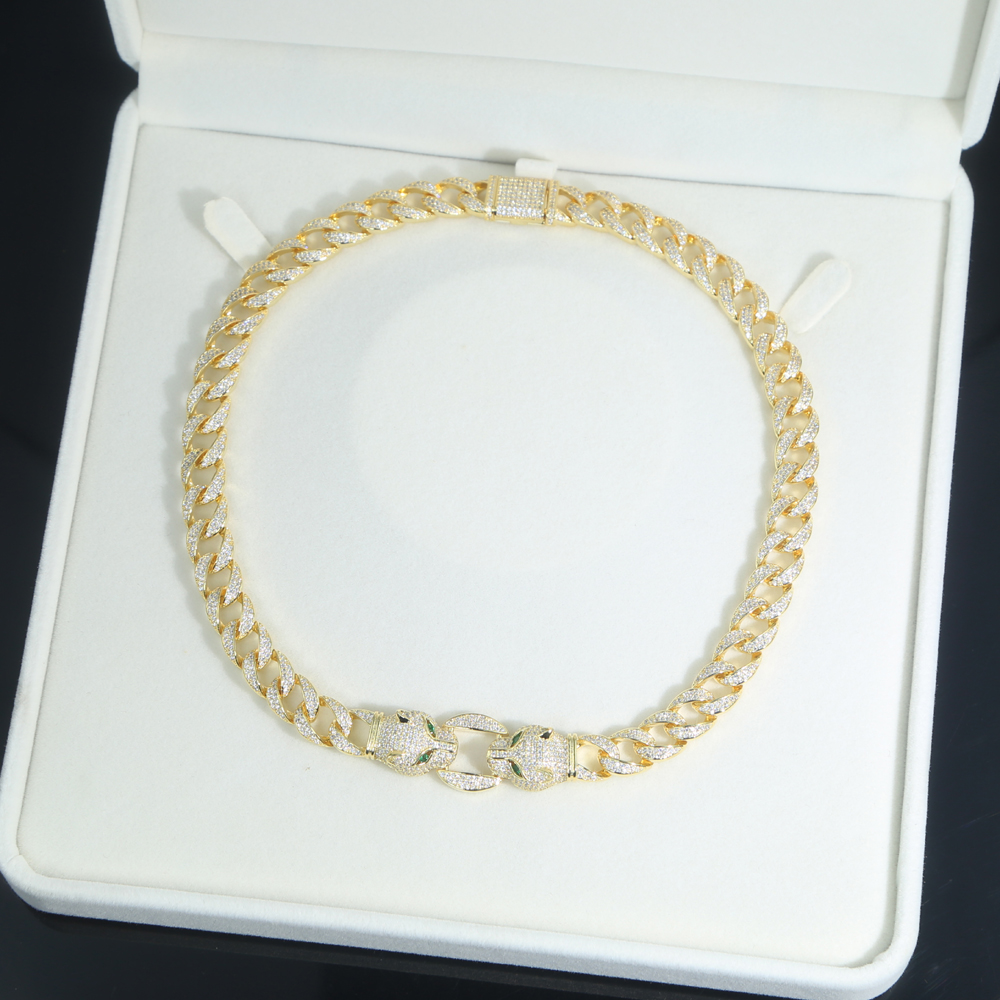 Iced out bling hip hop women necklace jewelry micro pave 5A CZ Cool animal design Leopard Jaguar charm cuban chain choker necklaces