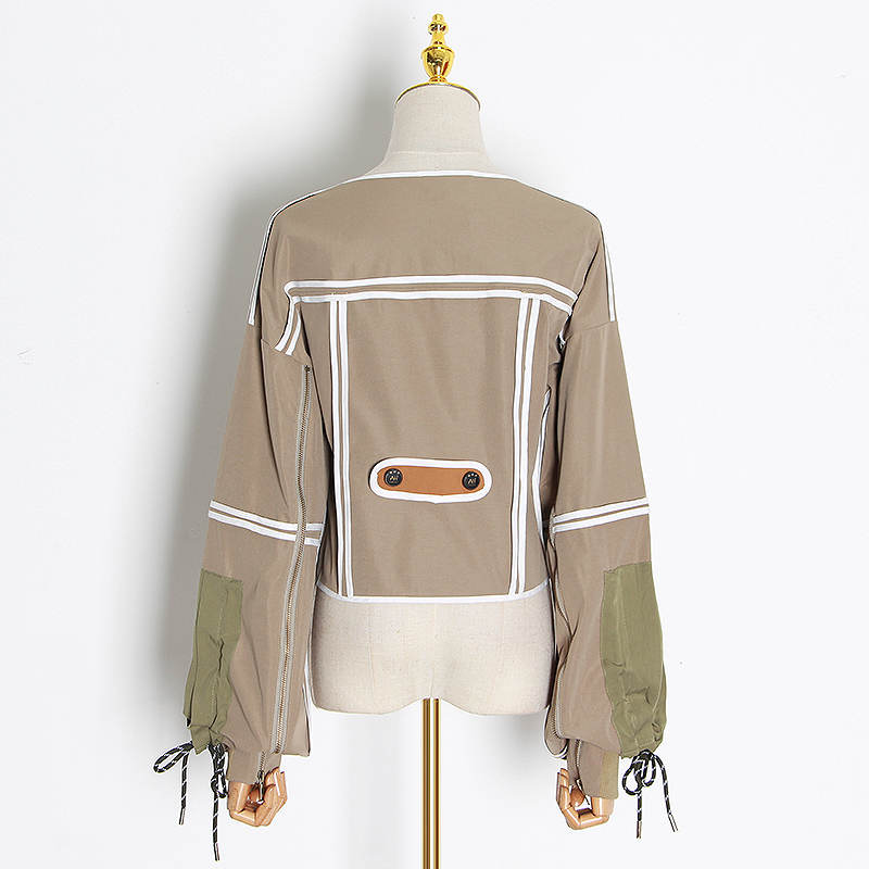 CHICEVER Patchwork Hit Color Irregular Coats For Women Square Collar Lantern Sleeve Lace Up Jackets Female Fashion Clothes 201017