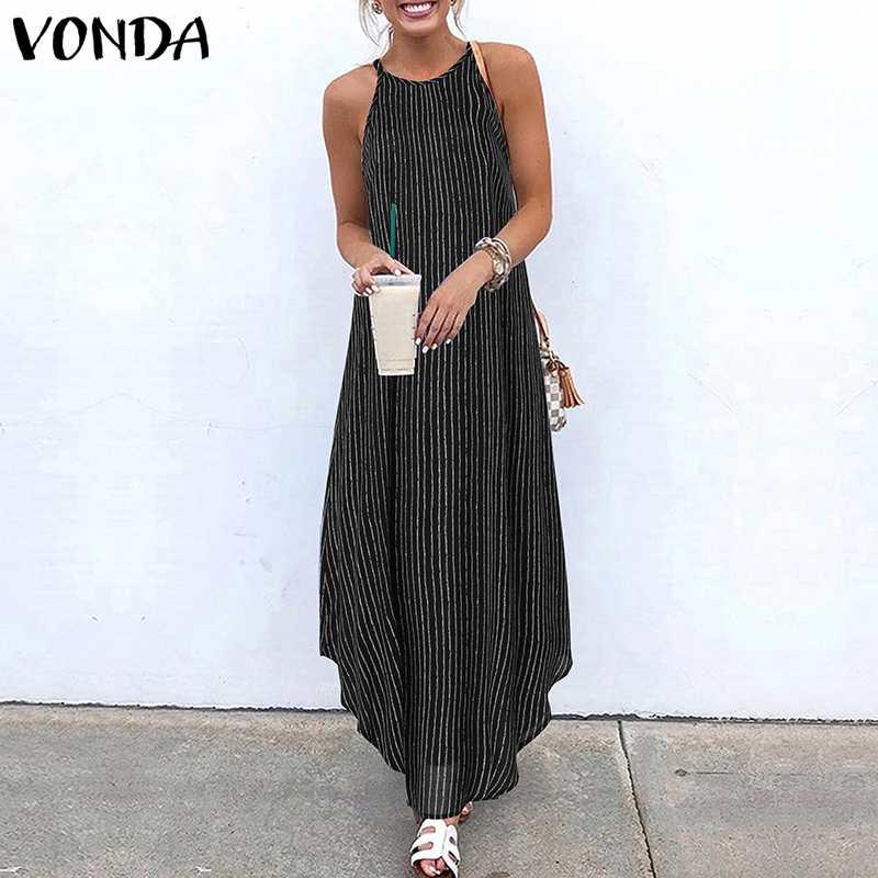 Women Maxi Dress 2020 VONDA Spaghetti Strap Halter Neck Striped Asymmetric Hem Casual Dress Loose Kaftan Plus Size Vestidos, Style 1 navy
Women Maxi Dress 2020 VONDA Spaghetti Strap Halter Neck Striped Asymmetric Hem Casual Dress Loose Kaftan Plus Size Vestidos, Style 1 navy