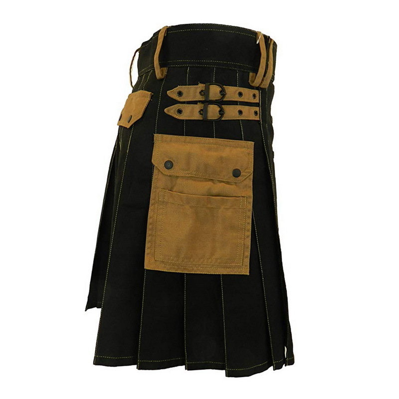 MJARTORIA Scottish Mens Kilt Traditional Plaid Belt Pleated Bilateral Chain Brown Gothic Punk Scottish Tartan Trousers Skirts T200512