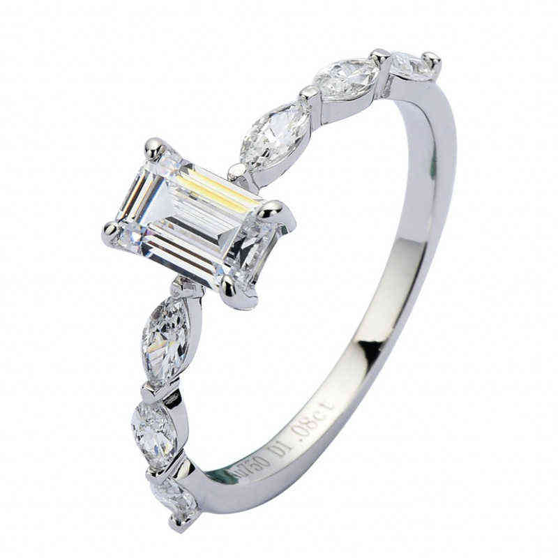 ELSIEUNEE 100 925 Sterling Emerald Cut Simulated Diamond Wedding Ring Fashion Fine Jewelry Gift For Women Whole 211217