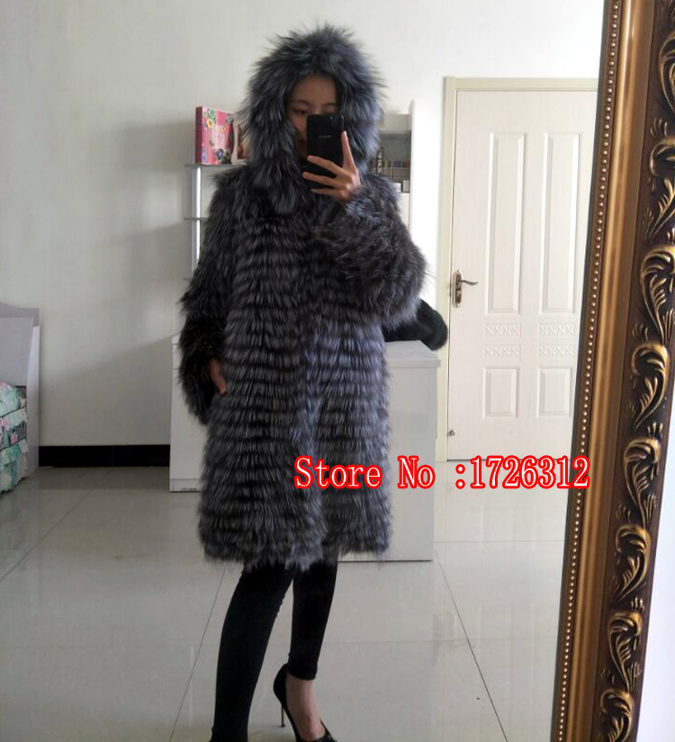 Real silver fox fur coat women winter natural fur jacket female outerwear hooded overcoats slim 201103