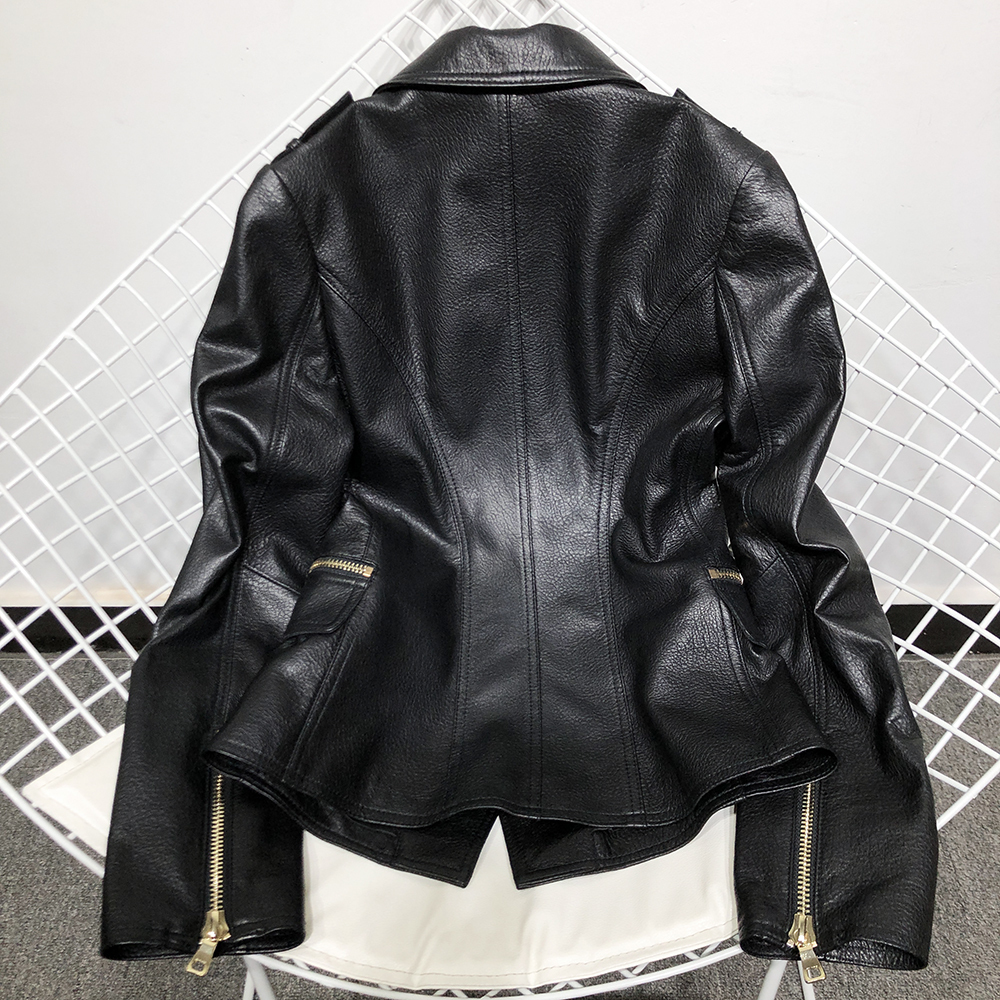 YOLOAgain women real leather jacket ladies double breasted real leather blazer 201030