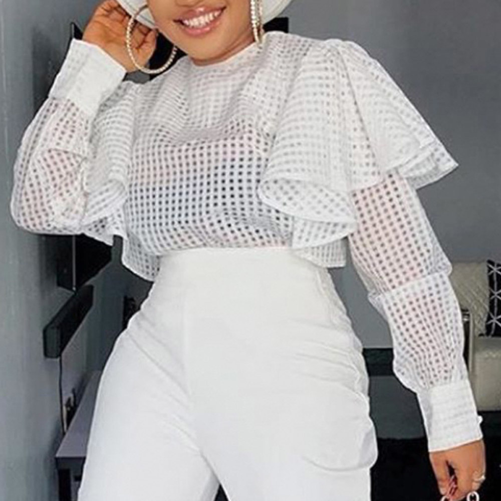 2021 Western Style Blouse Spring Fashion Sexy Casual Temperament Lotus Perspective Around the Neck Ey0y, White
2021 Western Style Blouse Spring Fashion Sexy Casual Temperament Lotus Perspective Around the Neck Ey0y, White